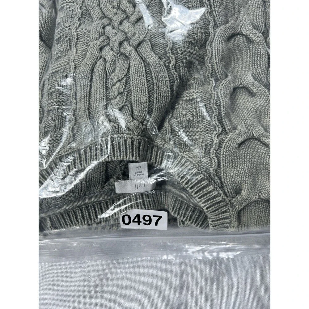 J Jill Olive Green Mineral Wash Thick Cable Knit Chunky Cotton Sweater L Tall - Picture 12 of 12